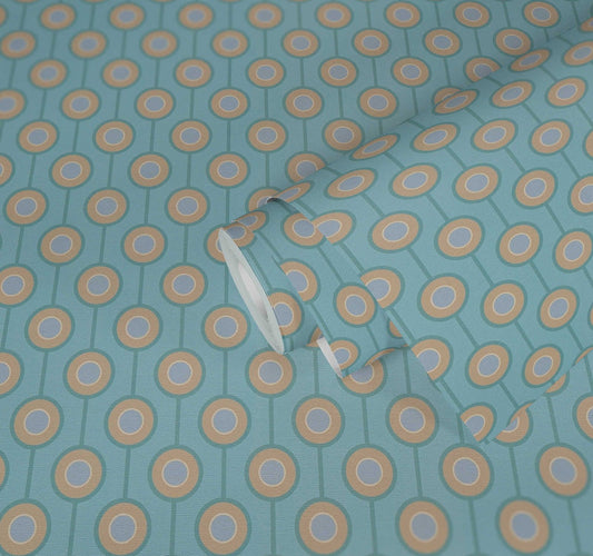 Vintage Dotted Wallpaper - Blue/Beige