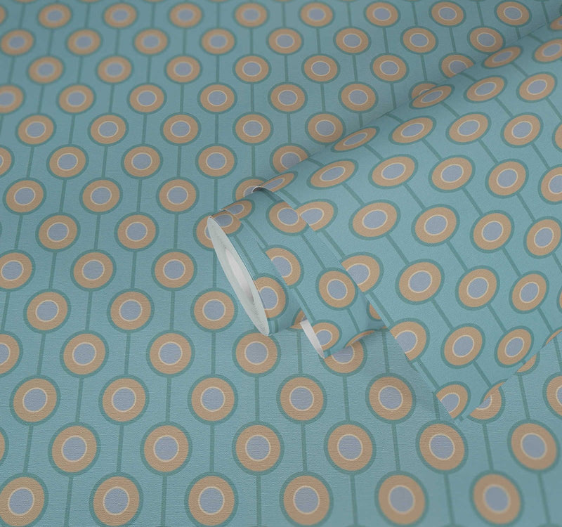 Vintage Dotted Wallpaper - Blue/Beige