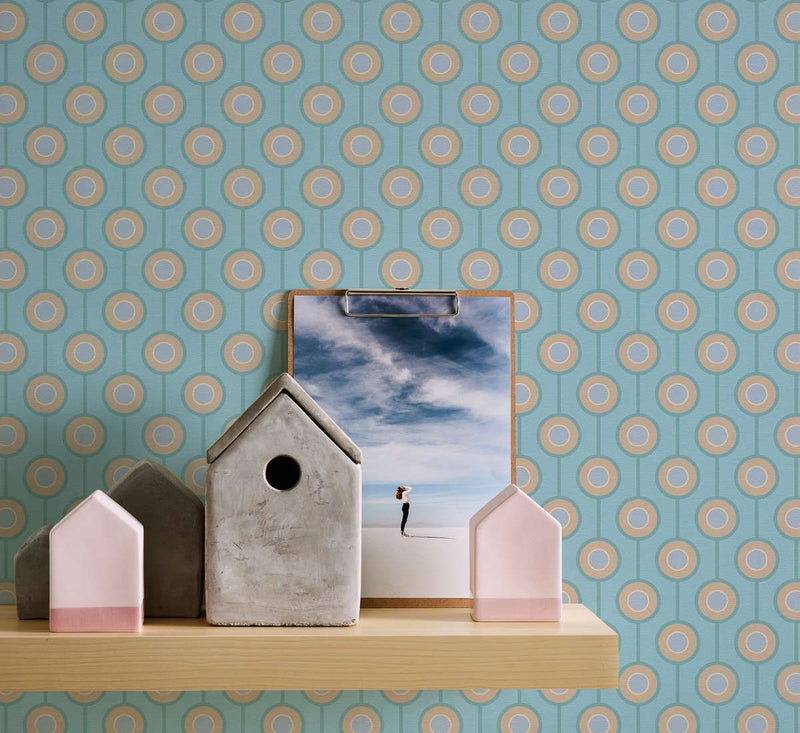 Vintage Dotted Wallpaper - Blue/Beige