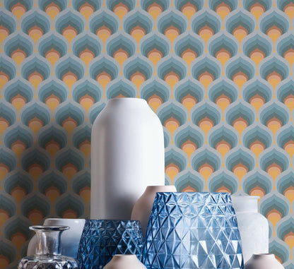 Retro Scales Wallpaper - Blue