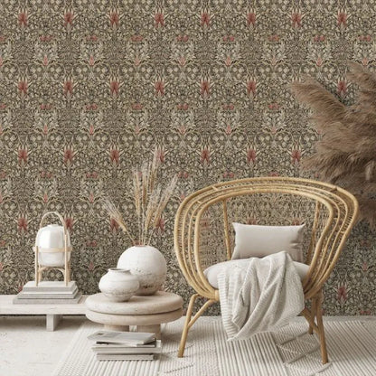 Snakeshead Wallpaper - Morris - Charcoal/Spice