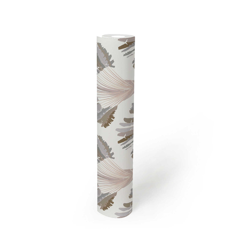 Watercolour Fan Trees Wallpaper (Jungle Chic Collection) - White/Grey