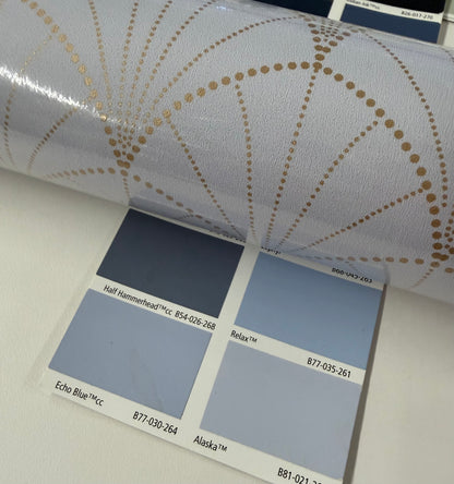 Stardust Art Deco Wallpaper -  Blue Grey Gold - Discontinuing