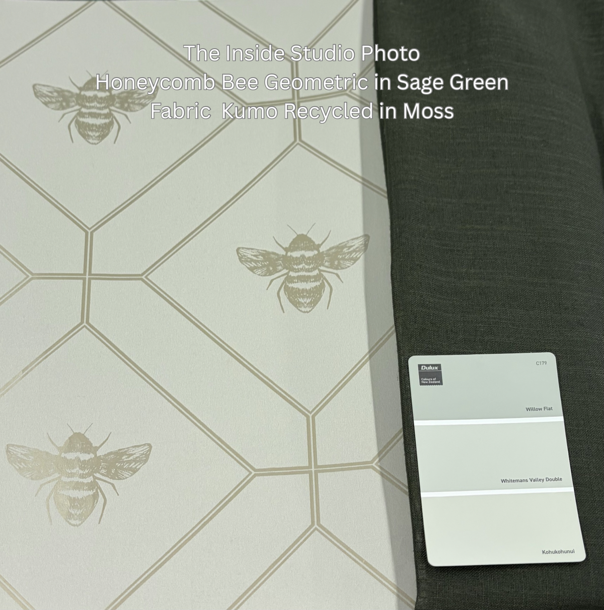 Sample – Honeycomb Bee Geometric Metallic Wallpaper – Sage Green