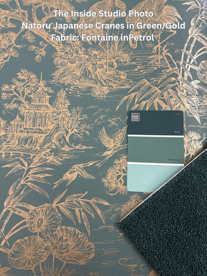 Natoru Japanese Metallic Cranes Wallpaper – Green/Gold