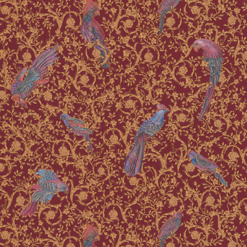 Sample - Versace Regal Woodland Wallpaper - Red - Gold