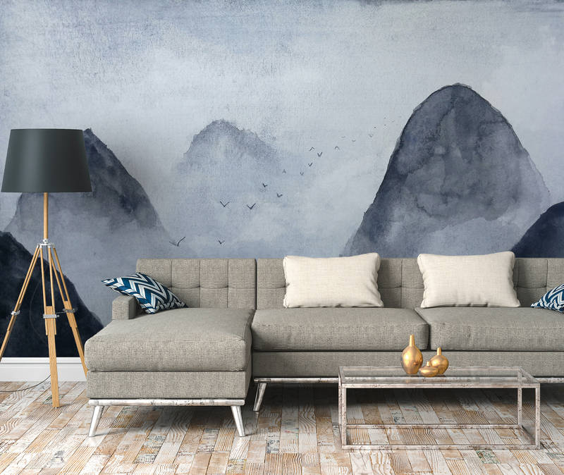 Misty Rocks - Cold Blue - Custom Sized Wallpaper Mural (per m2)