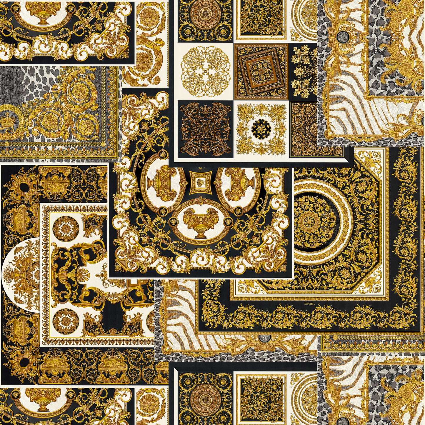 Sample - Versace Tapestry Wallpaper - Gold/Silver/Black/White