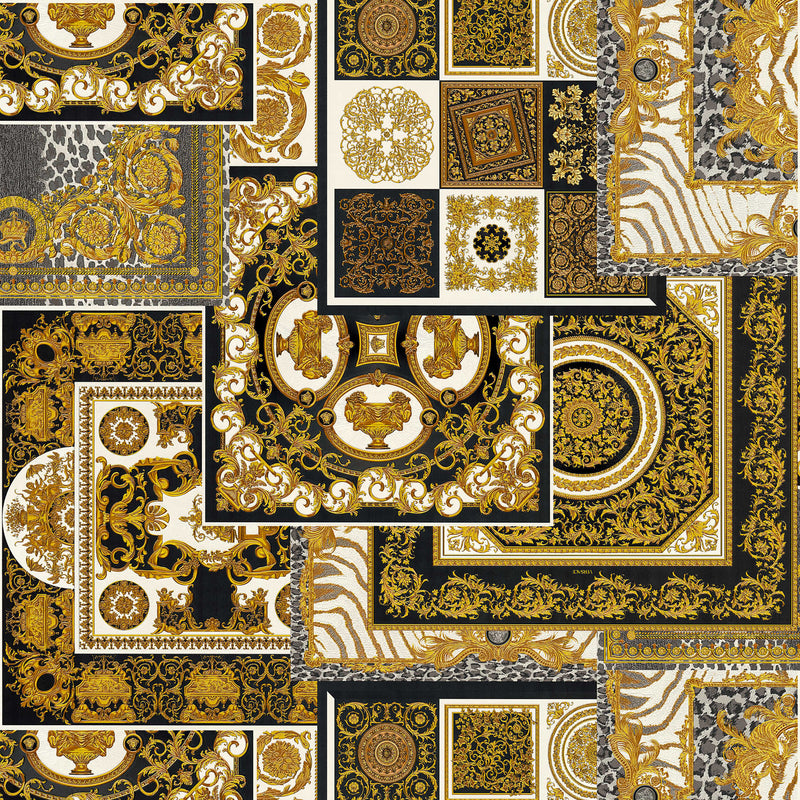 Sample - Versace Tapestry Wallpaper - Gold/Silver/Black/White