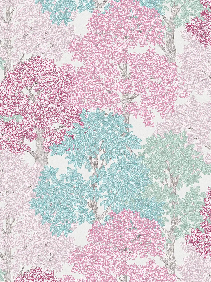 Colourful Forest Trees Wallpaper - Pink