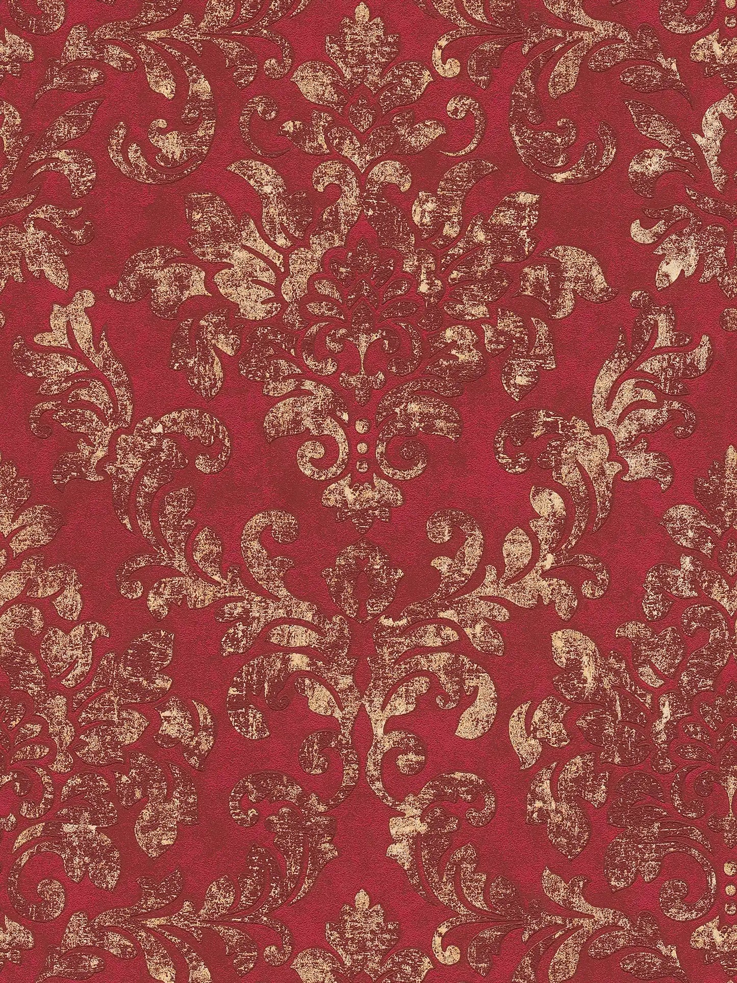 Baroque Damask Wallpaper - Red + Gold