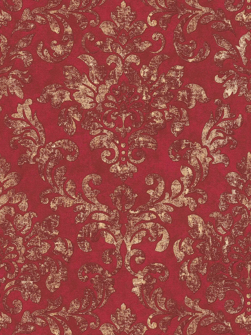 Baroque Damask Wallpaper - Red + Gold