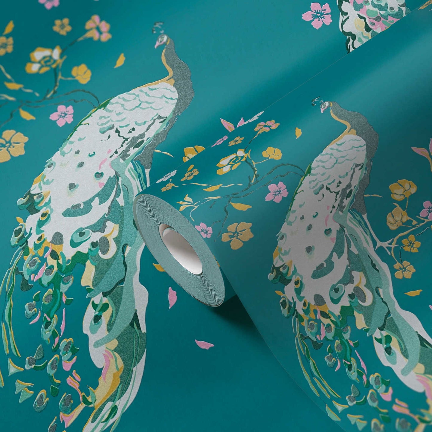 Majestic Peacock & Blossom Wallpaper - House of Turnowsky - Turquoise