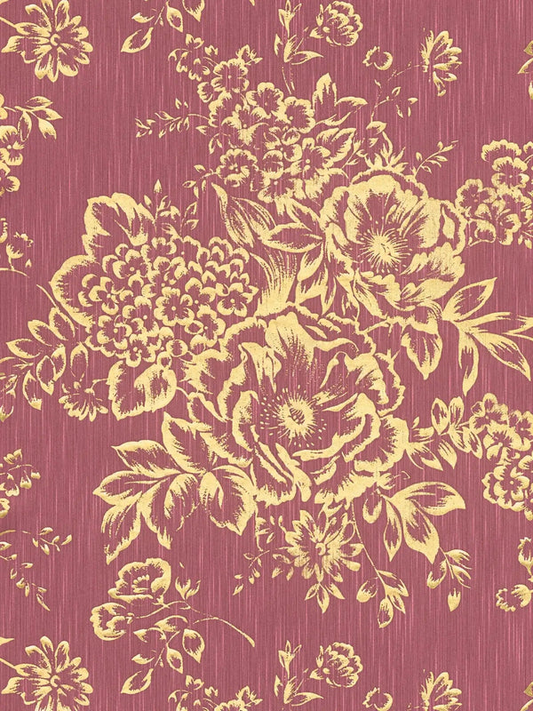 Sample - Textile Flower Wallpaper - Architects Paper - Metallic Silk - Red/Gold