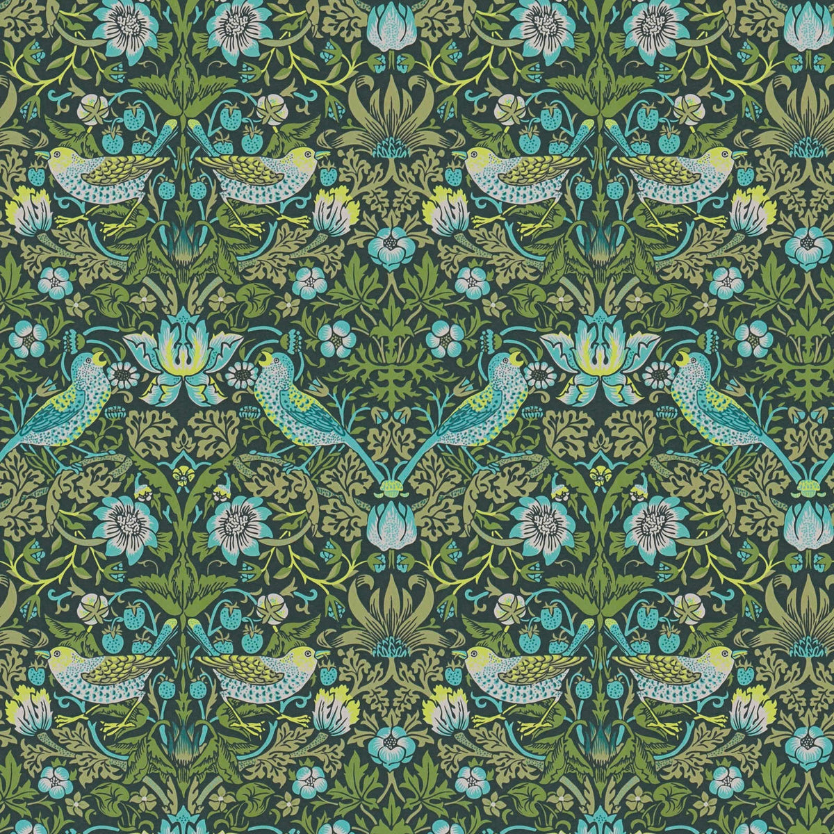 Sample - Baroque Birds Wallpaper - Blue/Green