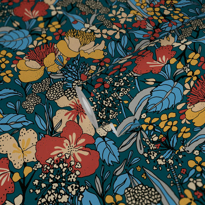 Floral Impression Wallpaper - Blue & Yellow