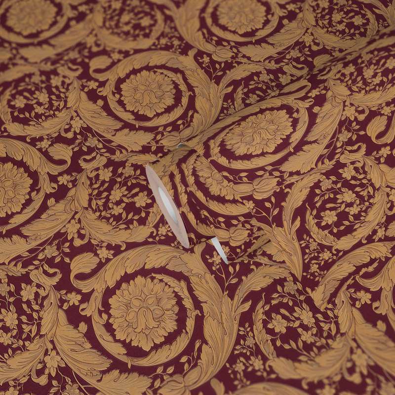 Versace Floral Garland Wallpaper - Red/Gold