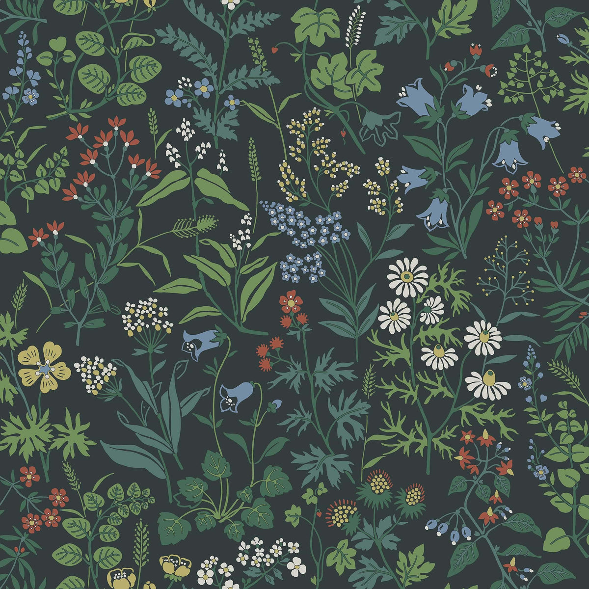 Flora wallpaper by Boråstapeter, Midnight Blue colourway — flat pattern detail