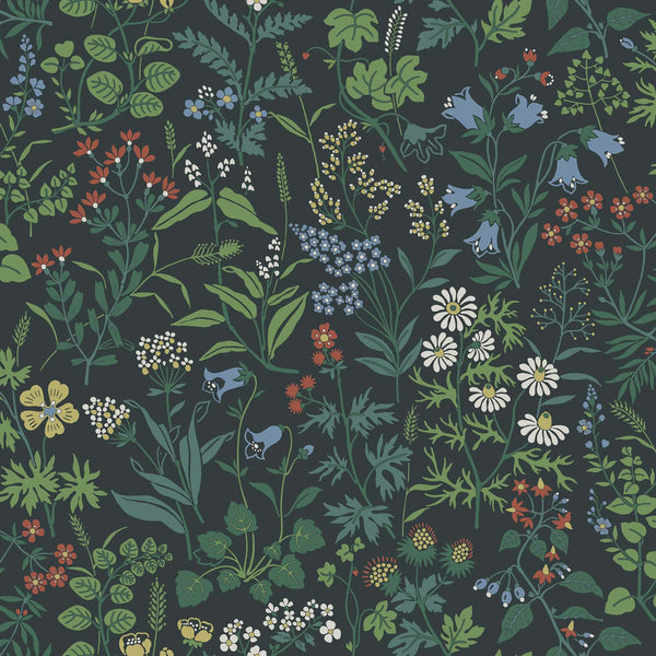 Sample – Flora – Stylised Bloom Wallpaper – Midnight Blue