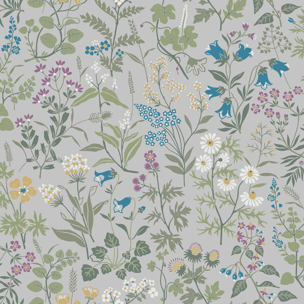 Sample – Flora – Stylised Bloom Wallpaper – Blue-Grey