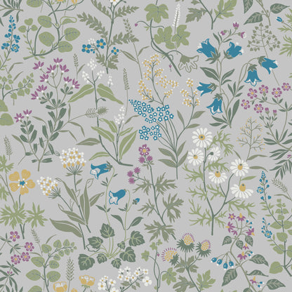 Flora wallpaper by Boråstapeter, Blue-Grey colourway — flat pattern detail