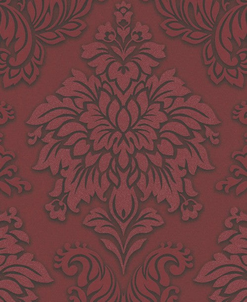 Sample - Two Toned Damask Wallpaper  - Red