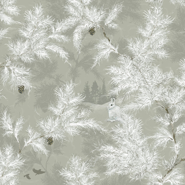 Sample - Vintergläntan Winter Garden Wallpaper - Grey