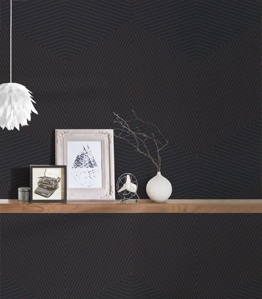 Geometric Paris Wallpaper - Black/Gold - Discontinuing