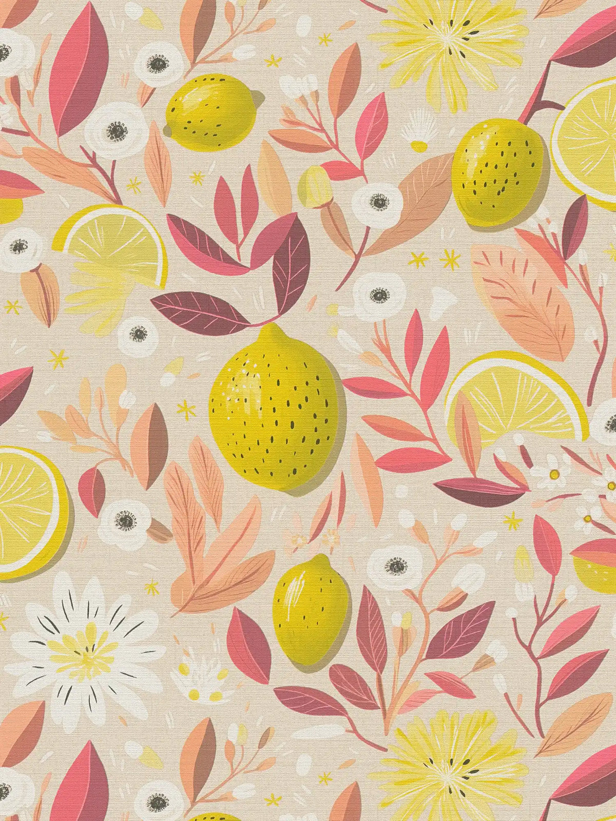 Limoncello Lemon Grove wallpaper in pink – sample