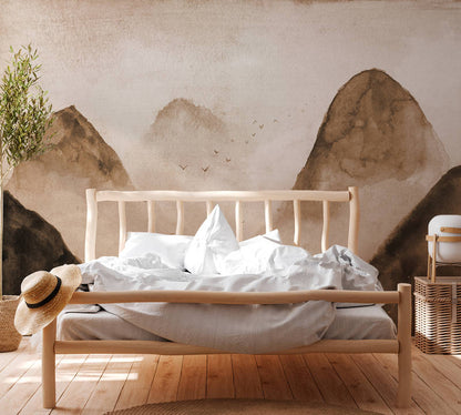 Misty Rocks - Desert Beige - Custom Sized Wallpaper Mural (per m2)