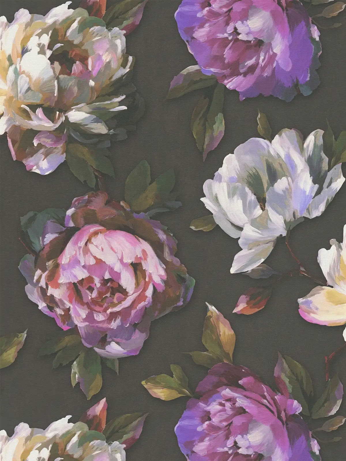 Sample - Watercolour Rose Wallpaper - Black, White & Purple