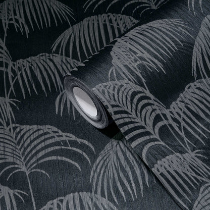 Textured Palm Silk Wallpaper - Black and Grey - Discontinuing