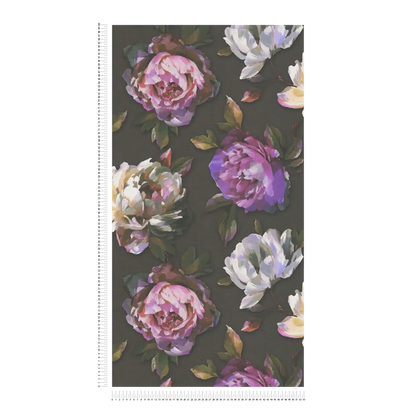 Watercolour Rose Wallpaper - Black, White & Purple