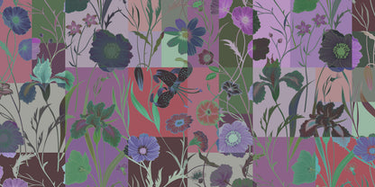 Floral Patchwork - Purple - Custom Sized Wallpaper Mural (per m2)