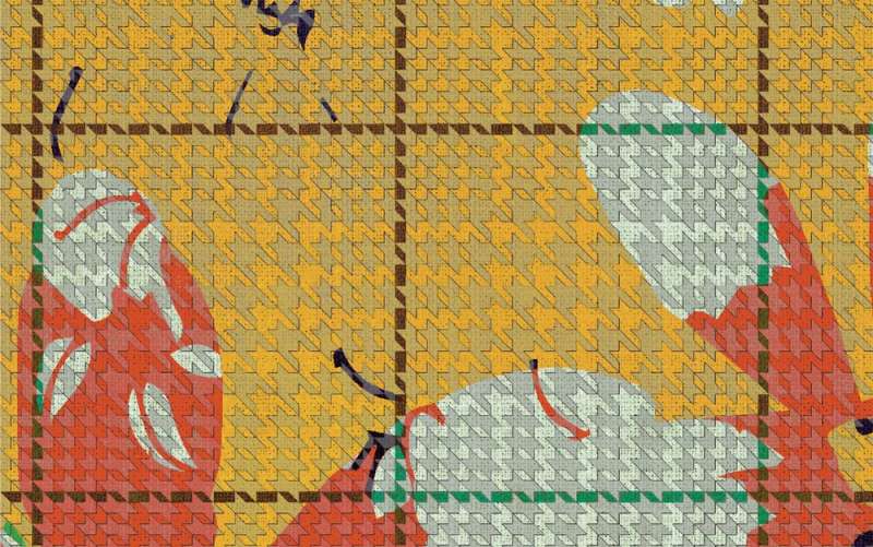 Flower Plaid 1 Mural - Yellow - Custom Sized Wallpaper Mural (per m2)