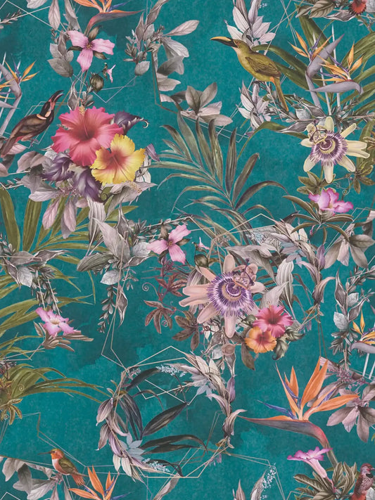 Hibiscus Haven – Crane & Bloom Wallpaper – Evergreen