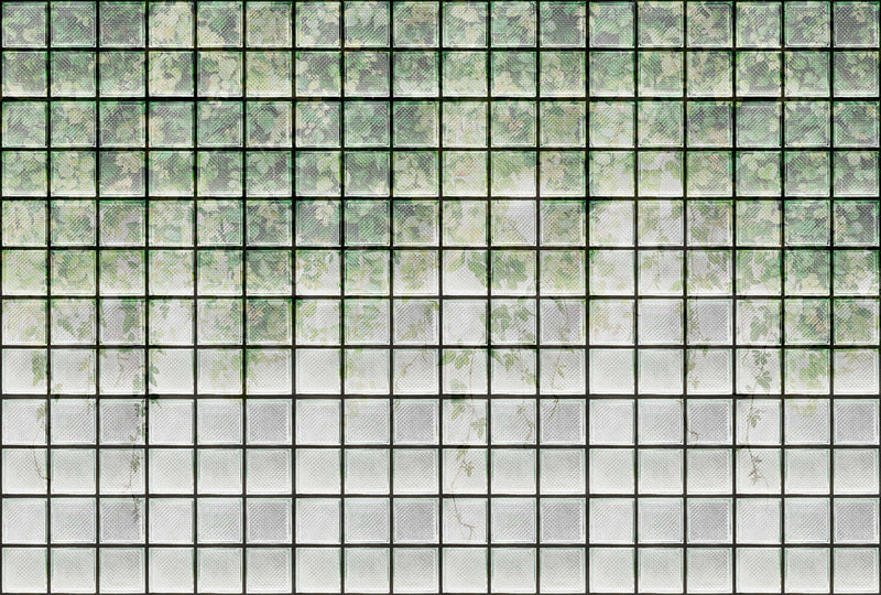 Green House Leaves & Glass Blocks - Custom Sized Wallpaper Mural (per m2)