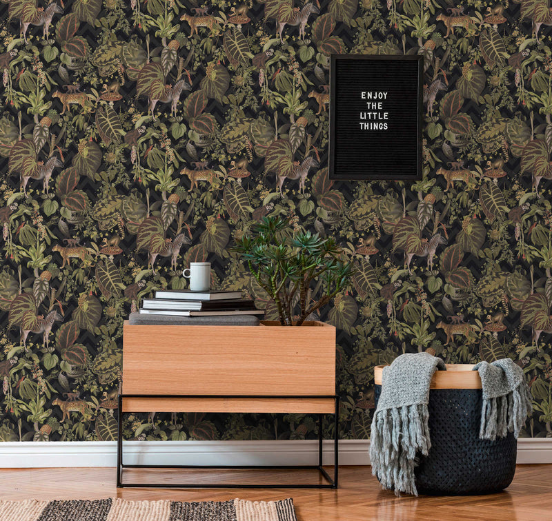 Living Jungle Chevron Wallpaper - Black