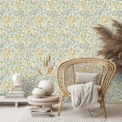 Honeysuckle Leaf Trail Wallpaper - Ohpopsi - Seafoam