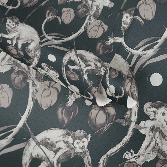 Mystery Monkey Vinyl Wallpaper - Ebony