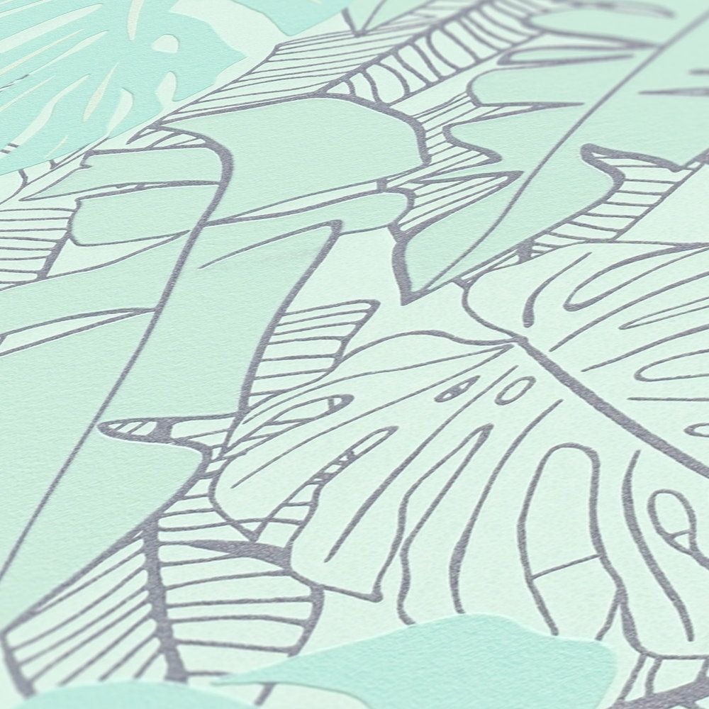 Metallic Monstera Fronds Wallpaper - House of Turnowsky - Turquoise