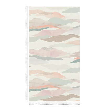 Graphic Wave and Palm Wallpaper - Pink/Blue/White