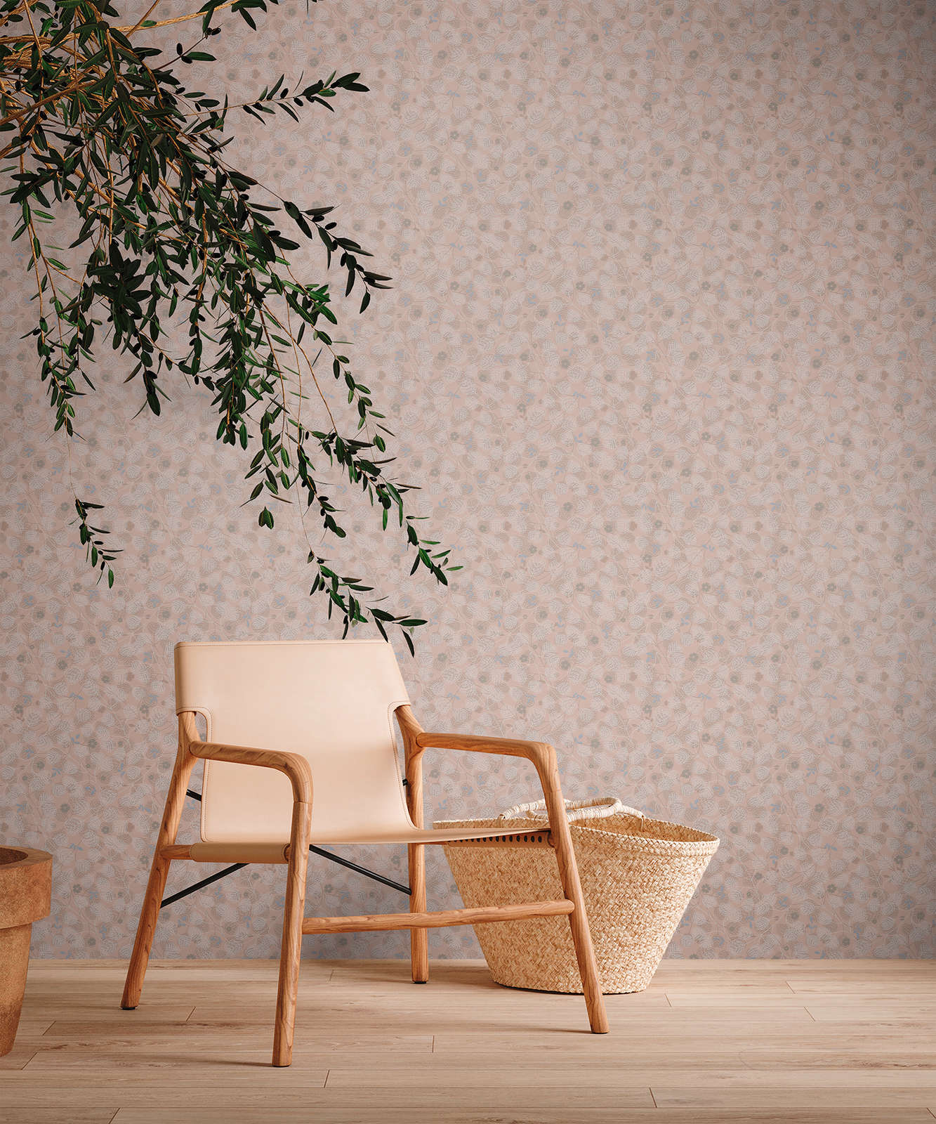 Leafy Heart - Wallpaper - Pink