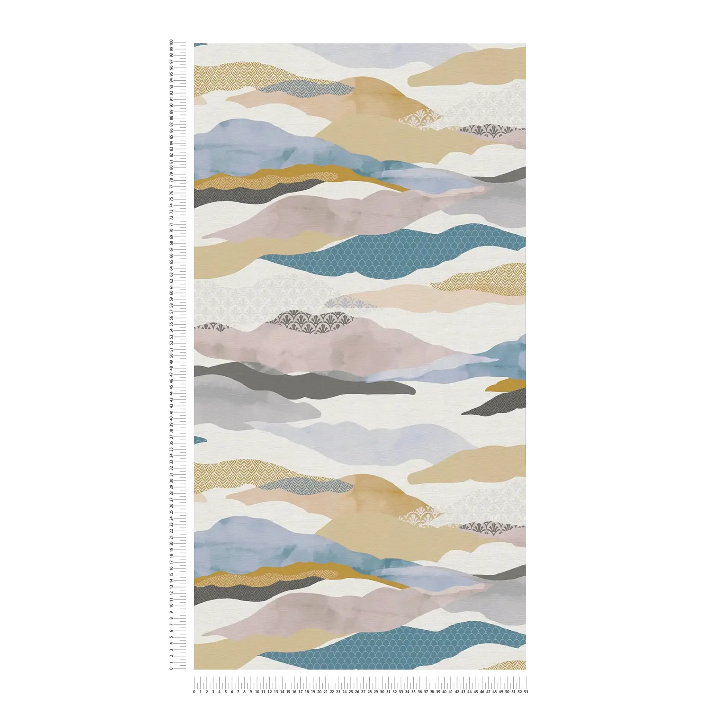 Graphic Wave and Palm Wallpaper - Blue/Pink/Beige