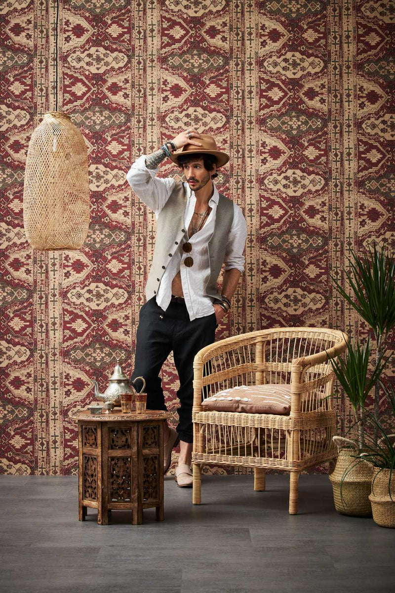 Marrakesh Carpet Wallpaper - Beige Red