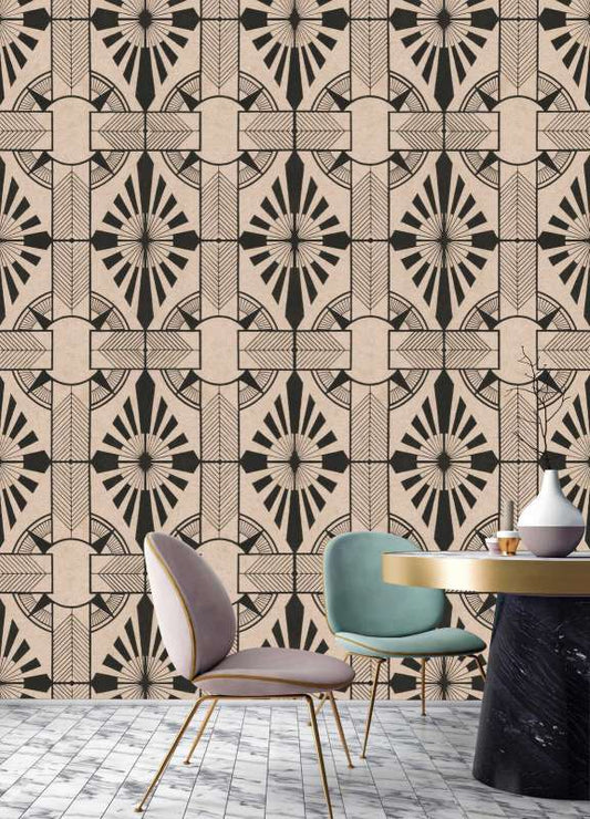 Astoria Diamond Art Deco Sun - Custom Sized Wallpaper Mural (per m2)