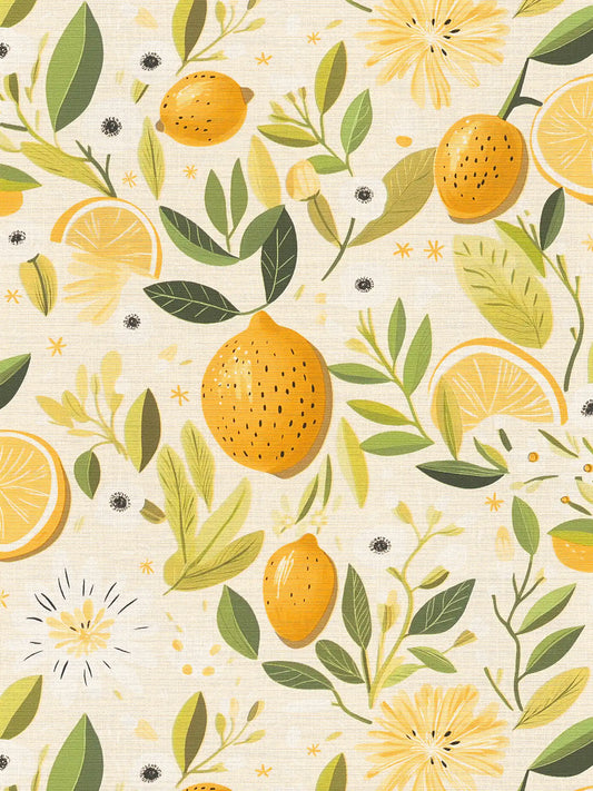 Limoncello Lemon Grove wallpaper in cream – flat pattern
