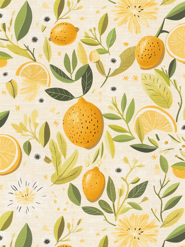 Sample – Limoncello Lemon Grove Wallpaper – Cream