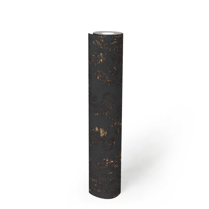 Baroque Damask Wallpaper - Black + Gold