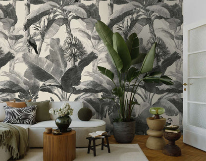 The Wall 4 - Hybrid Wallpaper Mural - Monochrome Jungle